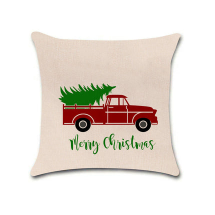 Merry Christmas Pillow Cover with Christmas Tree and Red Truck Home Decorative Throw Cushion Case