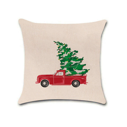 Merry Christmas Pillow Cover with Christmas Tree and Red Truck Home Decorative Throw Cushion Case