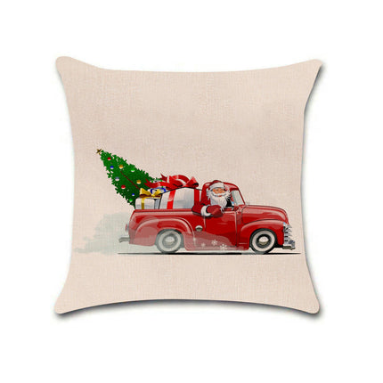 Merry Christmas Pillow Cover with Christmas Tree and Red Truck Home Decorative Throw Cushion Case