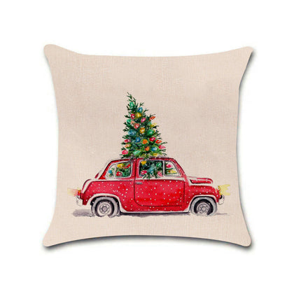 Merry Christmas Pillow Cover with Christmas Tree and Red Truck Home Decorative Throw Cushion Case