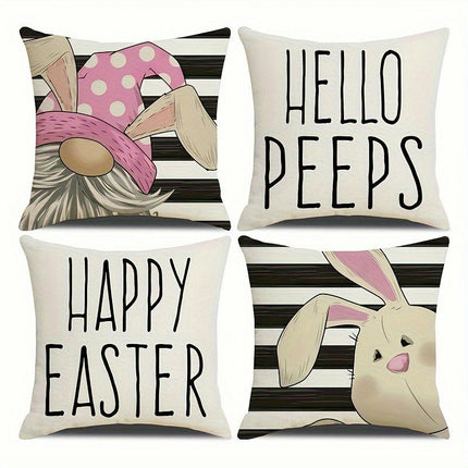 Happy Easter Bunny Decorative Throw Pillow Covers Easter Cushion Case Spring Home Decoration for Sofa