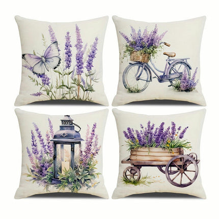 Lavender Decorative Throw Pillow Covers Square Cushion Case Spring Home Decoration for Sofa