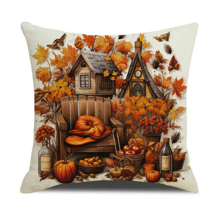 Fall Pillow Covers Thanksgiving Autumn Throw Pillow Covers Square Outdoor Sofa Couch Home Pillow Case-A