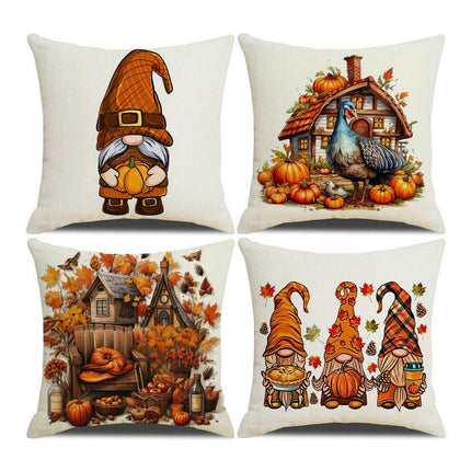 Fall Pillow Covers Thanksgiving Autumn Throw Pillow Covers Square Outdoor Sofa Couch Home Pillow Case-A