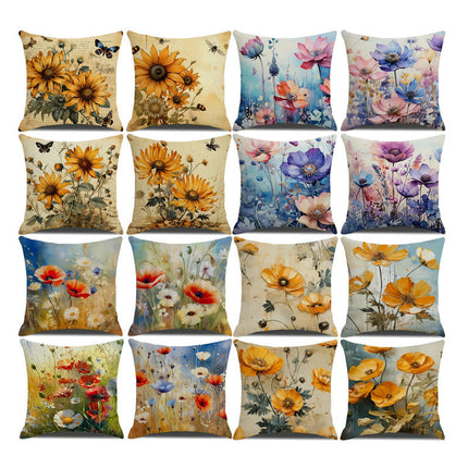 Flower Decorative Throw Pillow Covers Outdoor Floral Pillow Cases Square Cushion Covers with Zipper for Sofa