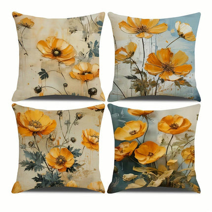 Flower Decorative Throw Pillow Covers Outdoor Floral Pillow Cases Square Cushion Covers with Zipper for Sofa