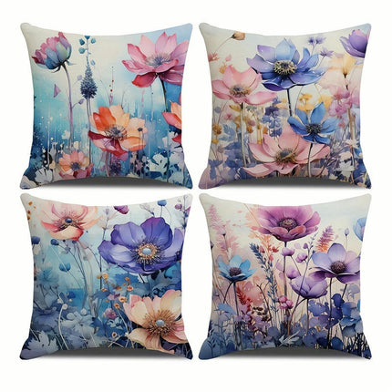 Flower Decorative Throw Pillow Covers Outdoor Floral Pillow Cases Square Cushion Covers with Zipper for Sofa