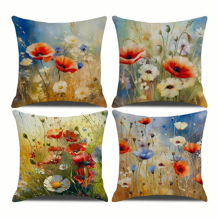 Flower Decorative Throw Pillow Covers Outdoor Floral Pillow Cases Square Cushion Covers with Zipper for Sofa