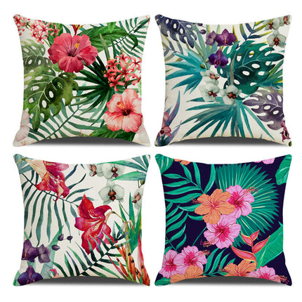 Flower Decorative Throw Pillow Covers Outdoor Floral Pillow Cases Square Cushion Covers with Zipper for Sofa-A