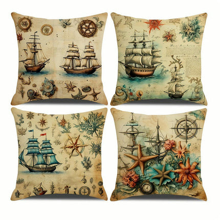 Sailboat Decorative Throw Pillow Covers Outdoor Pillow Cases Square Cushion Covers with Zipper