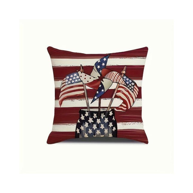 American Flag Independence Day Decorative Throw Pillow Covers Square Cushion Covers with Zipper-D