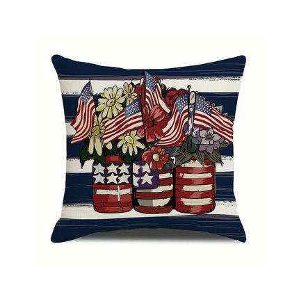 American Flag Independence Day Decorative Throw Pillow Covers Square Cushion Covers with Zipper-D