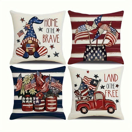 American Flag Independence Day Decorative Throw Pillow Covers Square Cushion Covers with Zipper-D