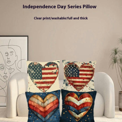 Independence Day Heart Throw Pillow Cover Decorative Pillow Case Home Decor Square Pillowcase