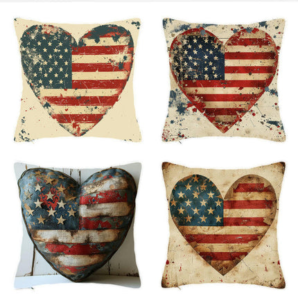 Independence Day Heart Throw Pillow Cover Decorative Pillow Case Home Decor Square Pillowcase