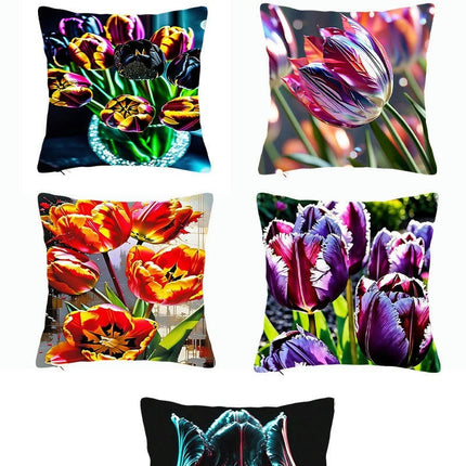 Floral Decorative Throw Pillow Covers Tulip Flower Pillows Case ,Cushion Covers for Home Decor