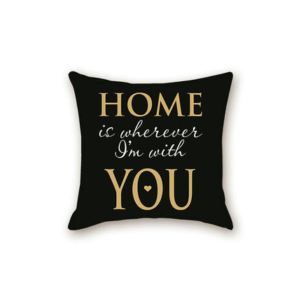 Black Pillow Cover with Letter Decorative Square Throw Cushion Case for Bed Sofa Couch Pillowcase