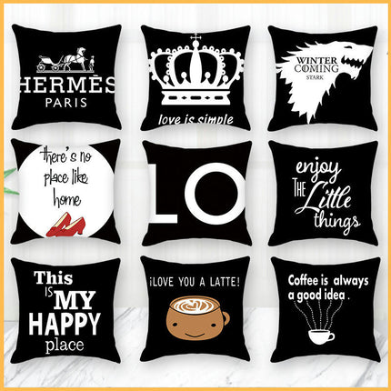 Black Pillow Cover with Letter Decorative Square Throw Cushion Case for Bed Sofa Couch Pillowcase