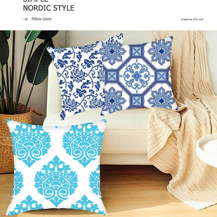 Throw Cushion Cover Case Blue and White Porcelain Decorative Pillow Cover Square Pillow Case for Couch