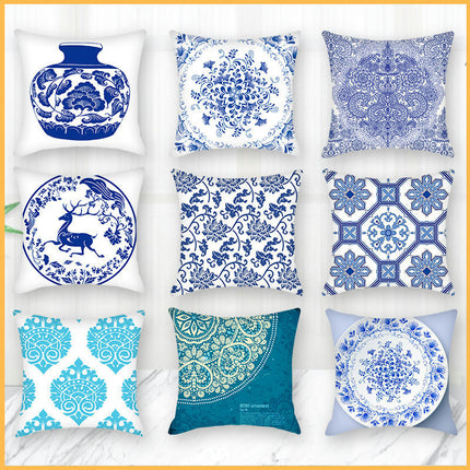 Throw Cushion Cover Case Blue and White Porcelain Decorative Pillow Cover Square Pillow Case for Couch