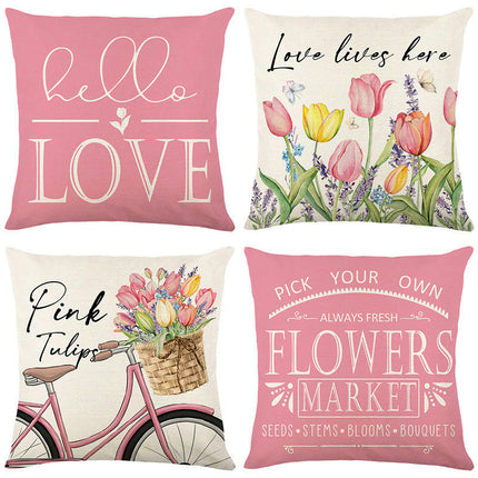 Floral Decorative Throw Pillow Covers Tulip Flower Pillows Case ,Cushion Covers for Home Decor-A