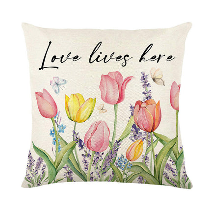 Floral Decorative Throw Pillow Covers Tulip Flower Pillows Case ,Cushion Covers for Home Decor-A