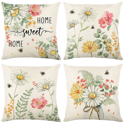 Spring Flowers Throw Pillow Cases Summer Floral Decorative Cushion Cover Pillowcase For Home Sofa-A