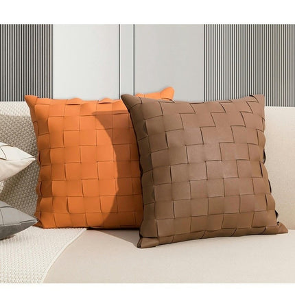 Solid Throw Leather Pillow Covers Square Pillow Cases Home Decorative Pillow Cushion Cover for Sofa Bed-A