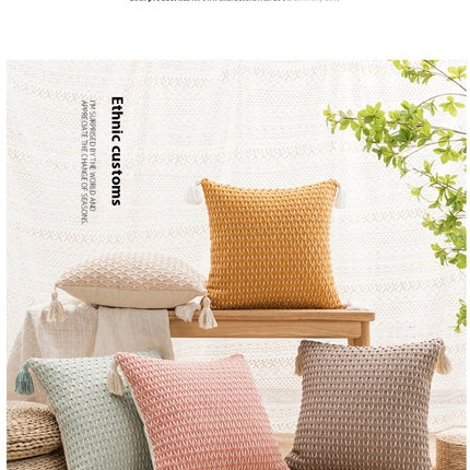 Throw Pillow Covers,Pillow Cases with Tassels Woven Cushion Cover for Sofa Bedroom Living Room