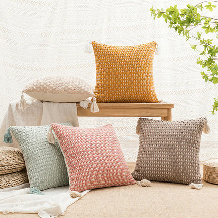 Throw Pillow Covers,Pillow Cases with Tassels Woven Cushion Cover for Sofa Bedroom Living Room