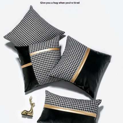 Throw Leather Pillow Covers Plaid Pillow Cases Home Decorative Pillow Cushion Cover for Sofa