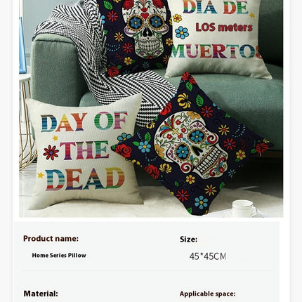 Skull Pillow Cover Halloween Throw Pillow Case Linen Square Cushion Decorative Cover for Sofa