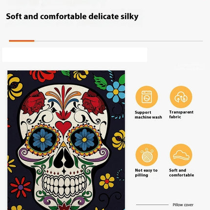 Skull Pillow Cover Halloween Throw Pillow Case Linen Square Cushion Decorative Cover for Sofa