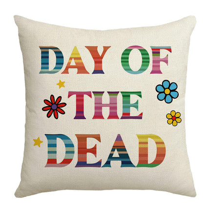 Skull Pillow Cover Halloween Throw Pillow Case Linen Square Cushion Decorative Cover for Sofa