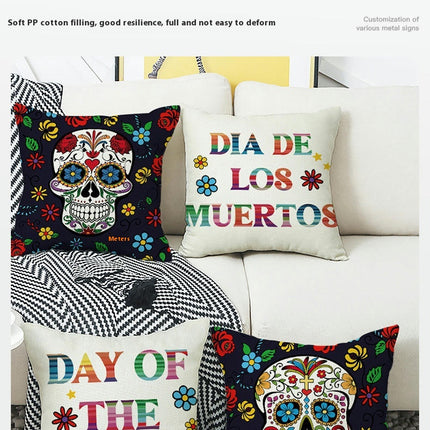 Skull Pillow Cover Halloween Throw Pillow Case Linen Square Cushion Decorative Cover for Sofa