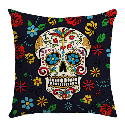 Skull Pillow Cover Halloween Throw Pillow Case Linen Square Cushion Decorative Cover for Sofa