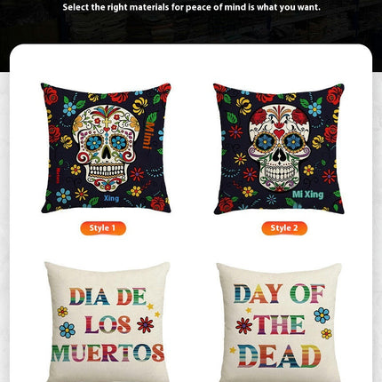 Skull Pillow Cover Halloween Throw Pillow Case Linen Square Cushion Decorative Cover for Sofa