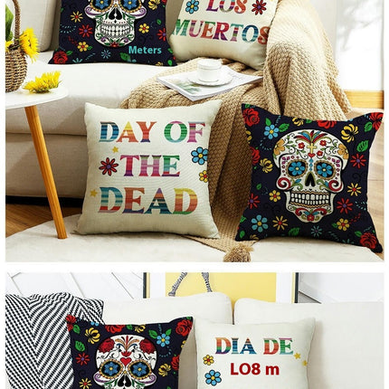 Skull Pillow Cover Halloween Throw Pillow Case Linen Square Cushion Decorative Cover for Sofa