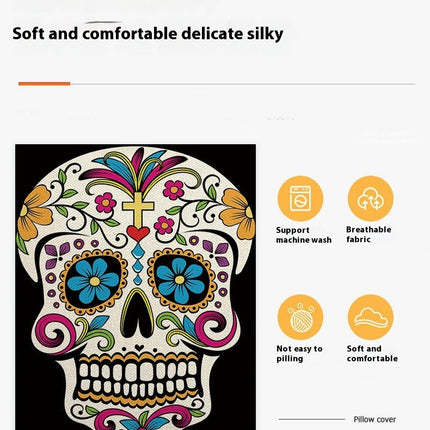 Skull Pillow Cover Halloween Throw Pillow Case Linen Square Cushion Decorative Cover for Sofa-A