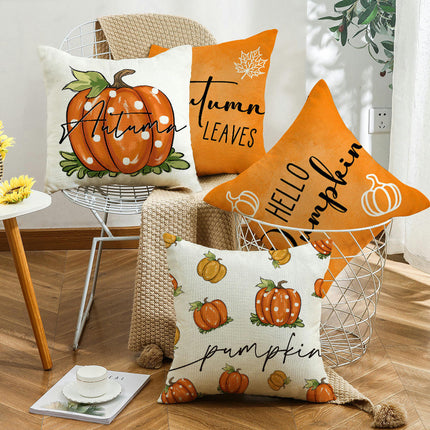 Thanksgiving Farmhouse Cushion Case Pumpkin Throw Pillow Cover Decoration for Sofa Home Couch