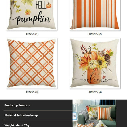 Thanksgiving Farmhouse Cushion Case Pumpkin Throw Pillow Cover Decoration for Sofa Home Couch-A