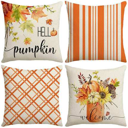 Thanksgiving Farmhouse Cushion Case Pumpkin Throw Pillow Cover Decoration for Sofa Home Couch-A