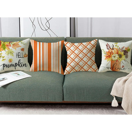 Thanksgiving Farmhouse Cushion Case Pumpkin Throw Pillow Cover Decoration for Sofa Home Couch-A