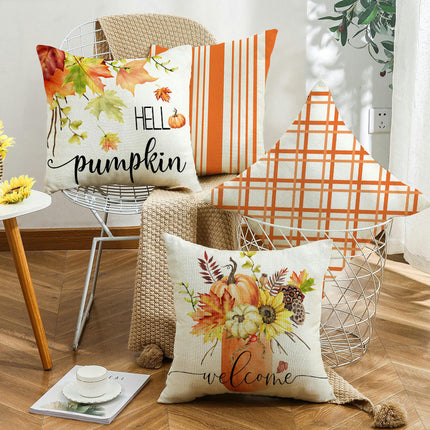 Thanksgiving Farmhouse Cushion Case Pumpkin Throw Pillow Cover Decoration for Sofa Home Couch-A