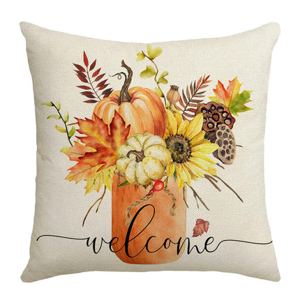 Thanksgiving Farmhouse Cushion Case Pumpkin Throw Pillow Cover Decoration for Sofa Home Couch-A