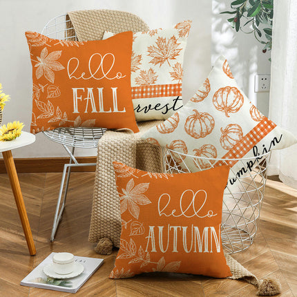 Throw Pillow Covers Hello Pumpkin Cushion Cases, Thanksgiving Decorative Pillowcase for Sofa Bed-A