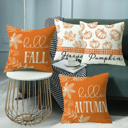 Throw Pillow Covers Hello Pumpkin Cushion Cases, Thanksgiving Decorative Pillowcase for Sofa Bed-A