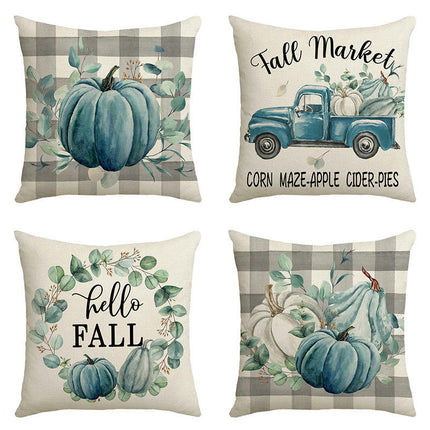 Throw Pillow Covers Blue Pumpkin Decorative Pillow Covers Autumn Linen Square Sofa Pillow Cases