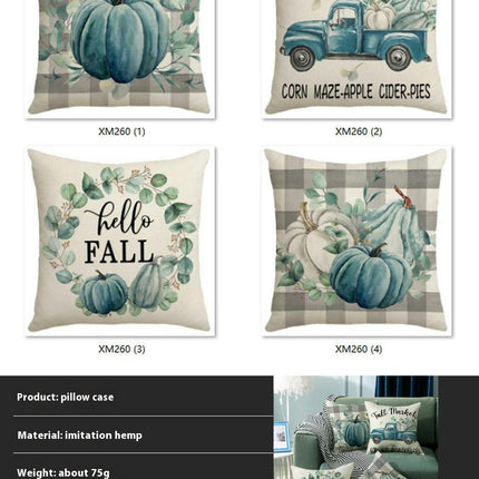 Throw Pillow Covers Blue Pumpkin Decorative Pillow Covers Autumn Linen Square Sofa Pillow Cases