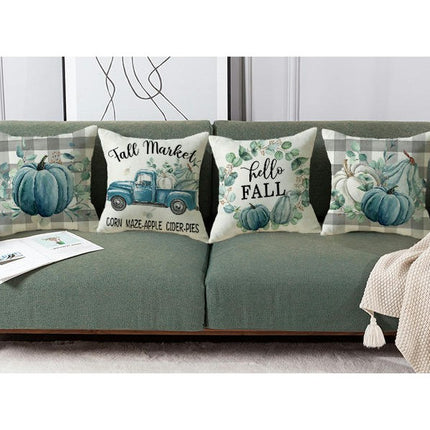 Throw Pillow Covers Blue Pumpkin Decorative Pillow Covers Autumn Linen Square Sofa Pillow Cases